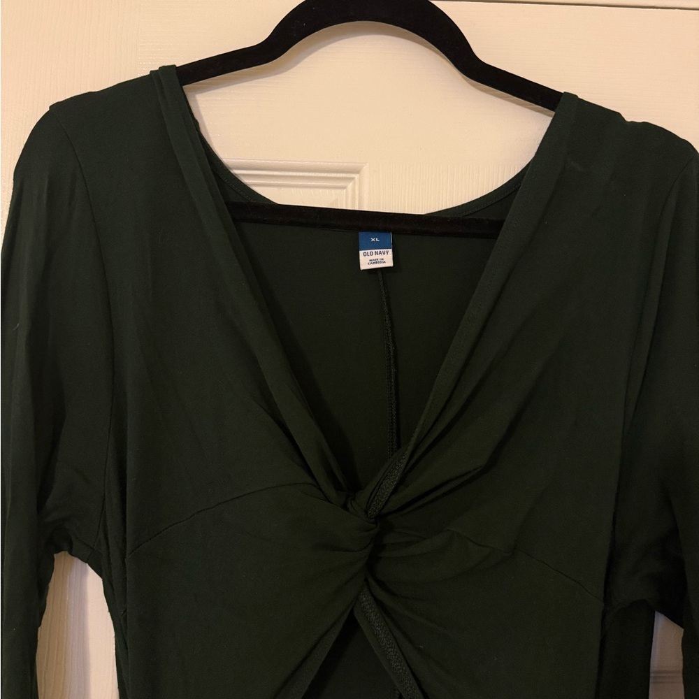 Elegant Dark Green Long Sleeve Cut Out Dress - Picture 3 of 3